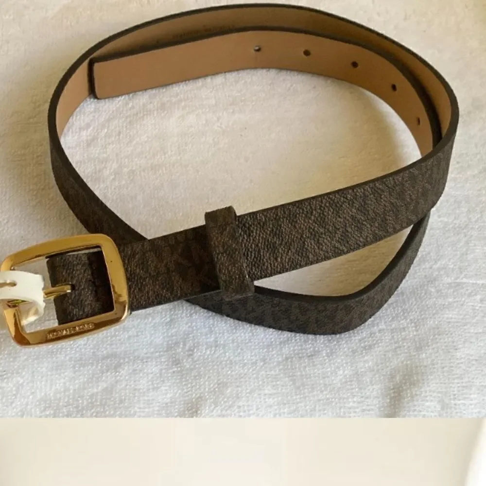 Women's MK Signature Belt Brown Leather Gold